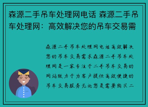 森源二手吊车处理网电话 森源二手吊车处理网：高效解决您的吊车交易需求