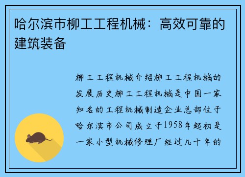 哈尔滨市柳工工程机械：高效可靠的建筑装备
