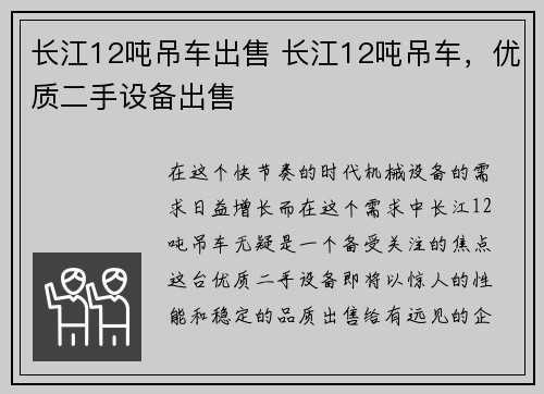 长江12吨吊车出售 长江12吨吊车，优质二手设备出售